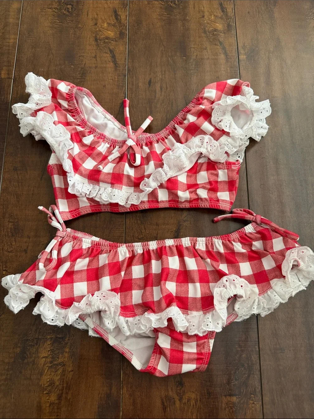 Well Dressed Wolf Red and White Gingham Ruffle Kids Bikini